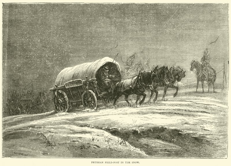 Correo de campaña prusiano en la nieve, octubre 1870 de English School