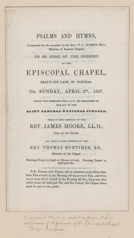 Salmos e Himnos para ser cantados en la Capilla Episcopal de English School