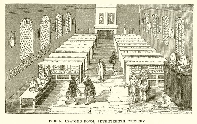 Sala de lectura pública, siglo XVII de English School