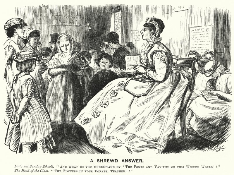 Caricatura de Punch: Una Respuesta Astuta - escena de escuela dominical victoriana de English School