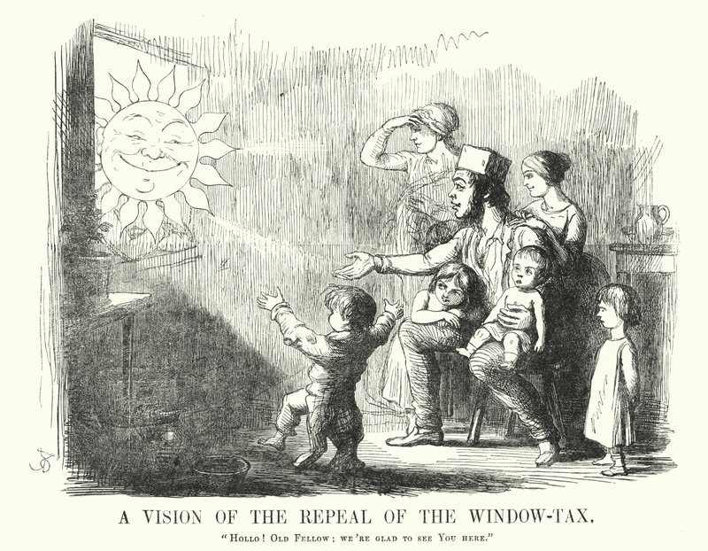 Caricatura de Punch: Una Visión de la Derogación del Impuesto sobre las Ventanas de English School