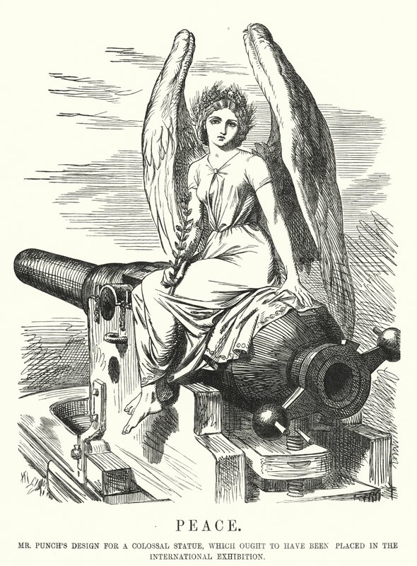 Caricatura de Punch: Paz. El diseño del Sr. Punch para una estatua colosal que debería haberse colocado en la Exposición Internacional de English School