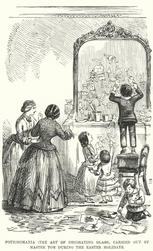 Caricatura de Punch: Potichomania (el Arte de Decorar Vidrio), Realizado por el Maestro Tom durante las Vacaciones de Pascua de English School