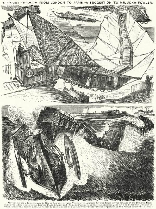 Caricatura de Punch: Directo de Londres a París. Una sugerencia para el Sr. John Fowler de English School