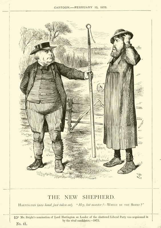 Caricatura de Punch sobre John Bright: El nuevo pastor de English School