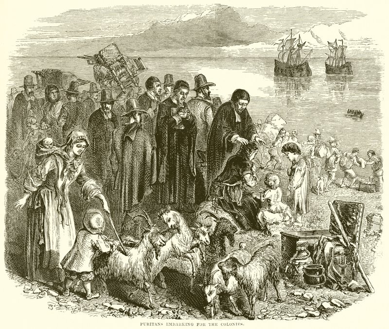 Puritanos Embarcando hacia las Colonias de English School