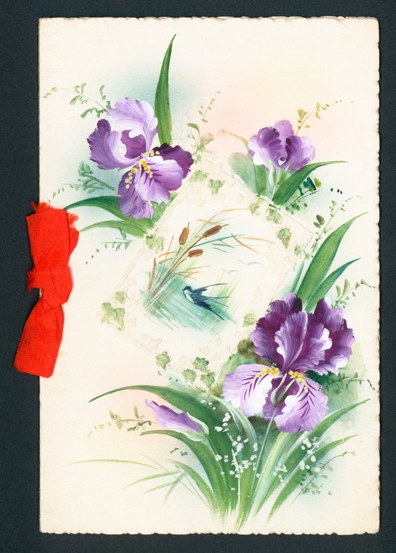 Flores de iris púrpura, tarjeta de English School