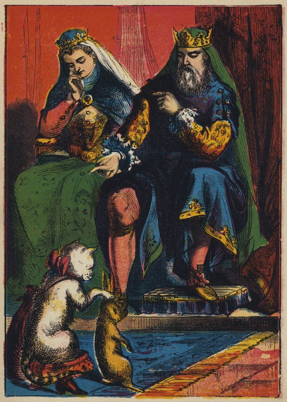 El Gato hace un regalo al Rey (litografía en color) de English School