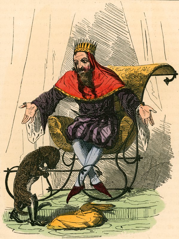 El gato con botas presenta el conejo al rey de English School