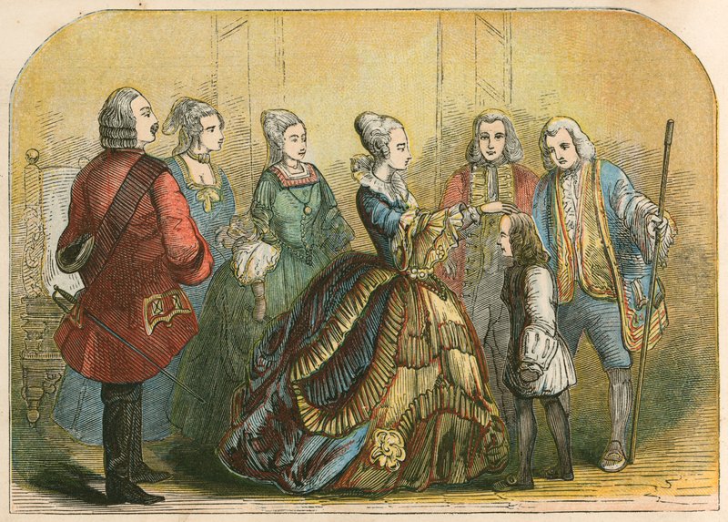 La reina Ana tocando al Dr. Johnson, cuando era niño, para curarlo de la escrófula de English School