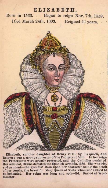 Reina Isabel I (grabado coloreado) de English School