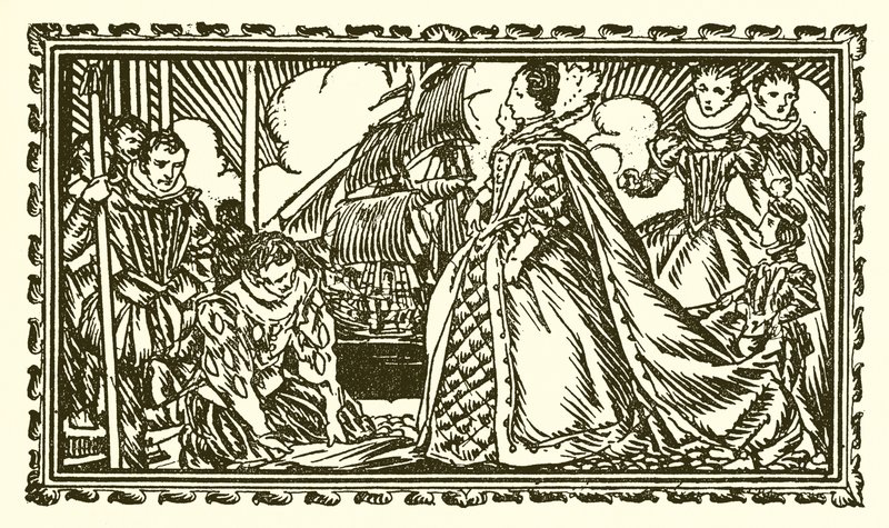 Reina Isabel I y Sir Walter Raleigh de English School