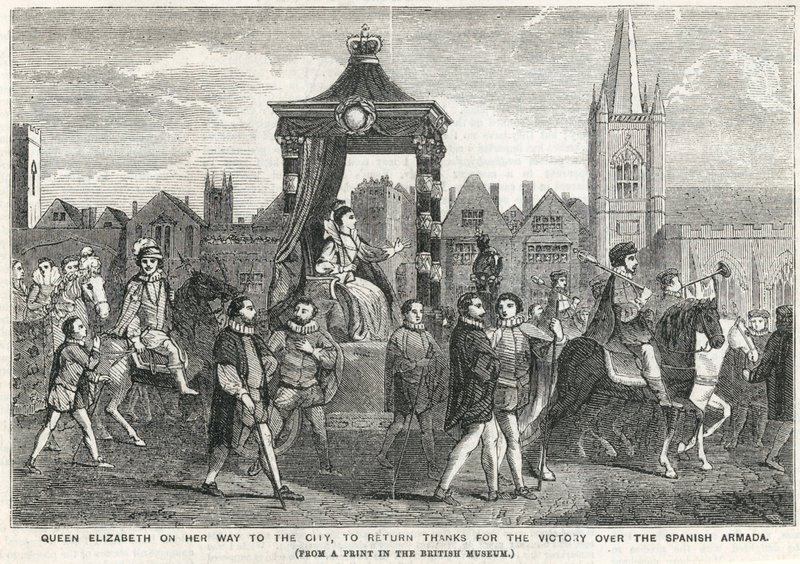 La Reina Isabel I en su camino a la Ciudad para dar gracias por la victoria sobre la Armada Española de English School