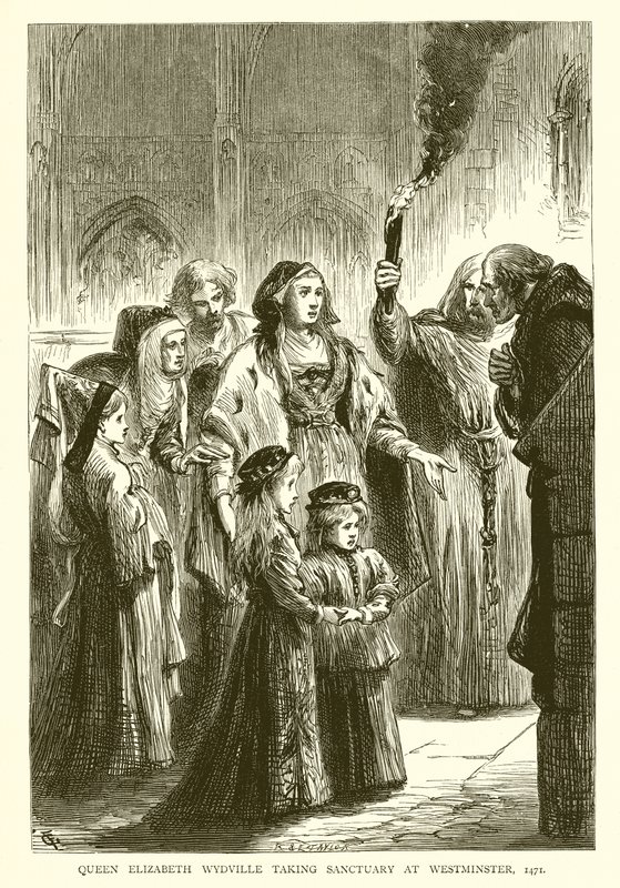 La Reina Isabel Wydville buscando refugio en Westminster, 1471 de English School