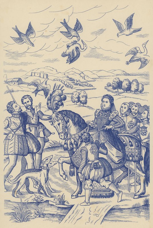 La reina Isabel pregonando (litografía) de English School