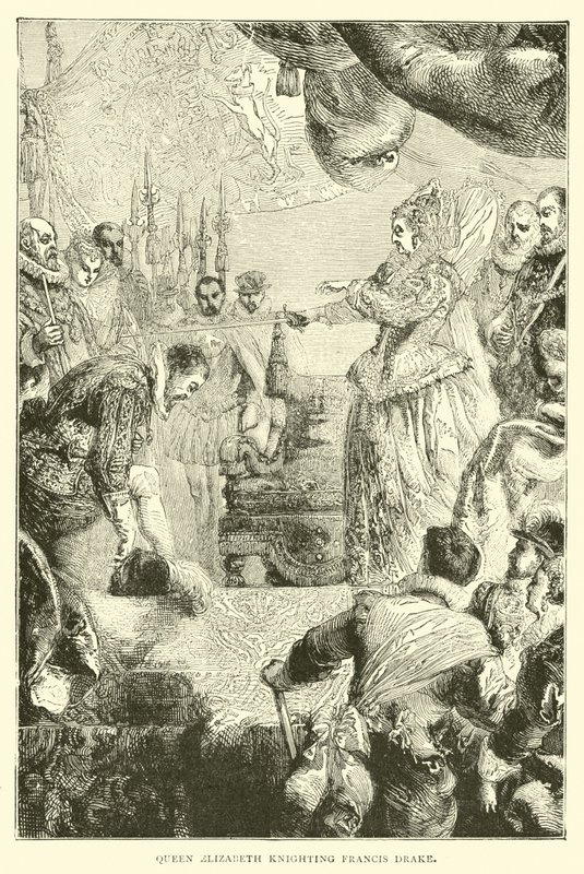 La reina Isabel nombra caballero a Francis Drake de English School