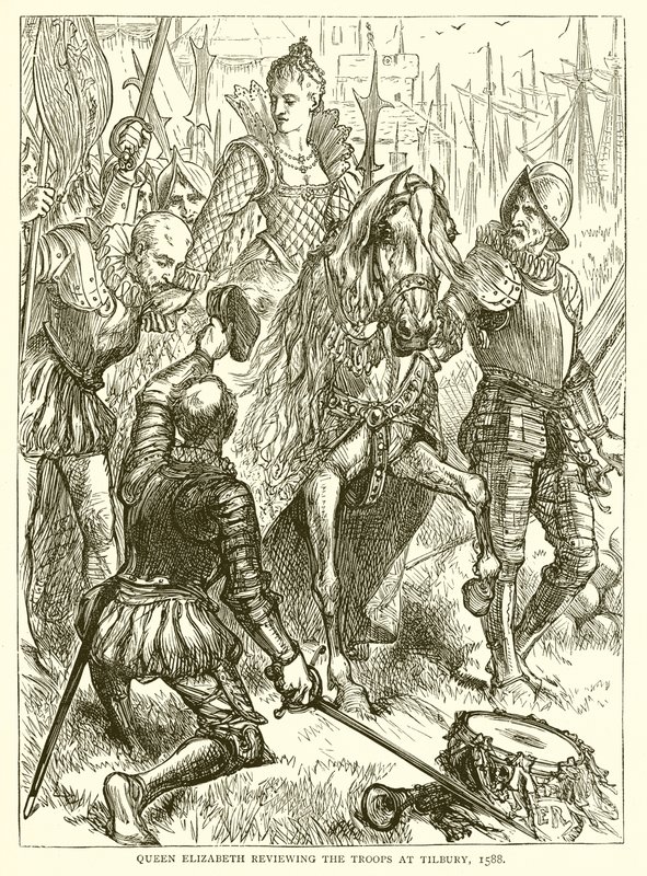 La reina Isabel revisando las tropas en Tilbury, 1588 de English School