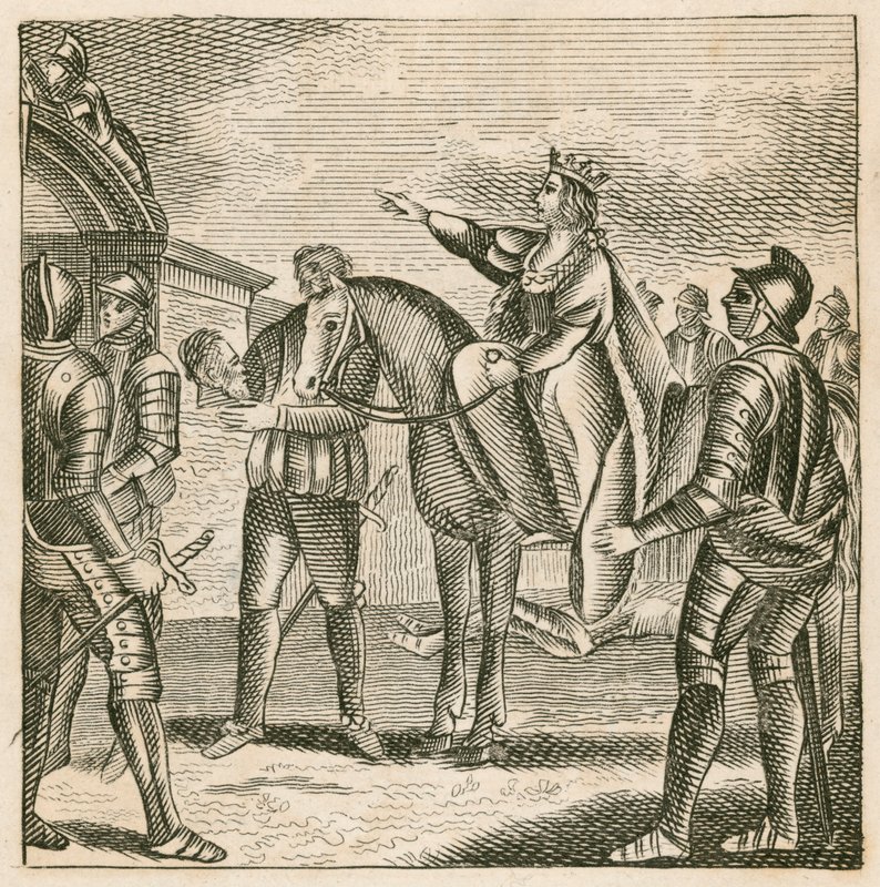 La reina Margarita haciendo que la cabeza del duque de York se fije en las puertas de la ciudad de York de English School