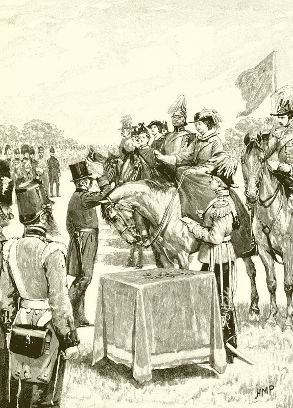 La reina Victoria presidiendo la primera distribución de la cruz Victoria de English School