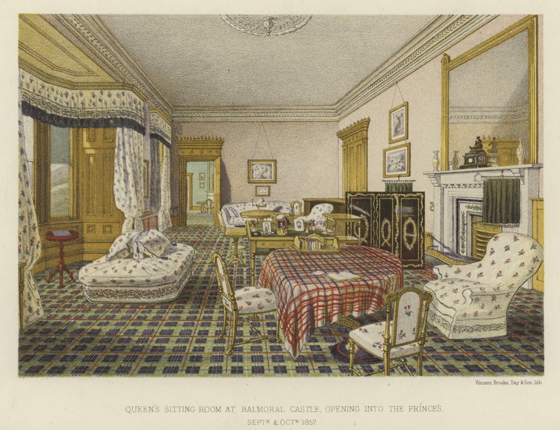 Sala de estar de la Reina Victoria en el Castillo de Balmoral, abriéndose hacia los Príncipes de English School