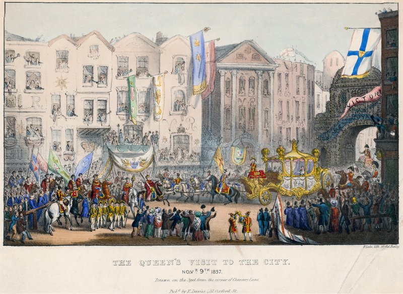 Primera visita de la Reina Victoria a la Ciudad de Londres, 9 de noviembre de 1837 de English School