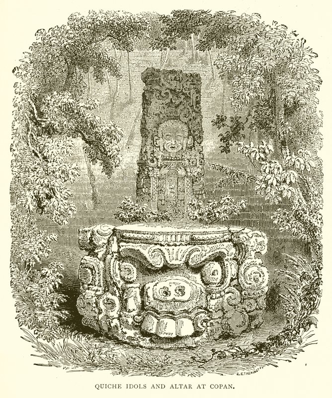 Ídolos quiché y altar en Copán de English School