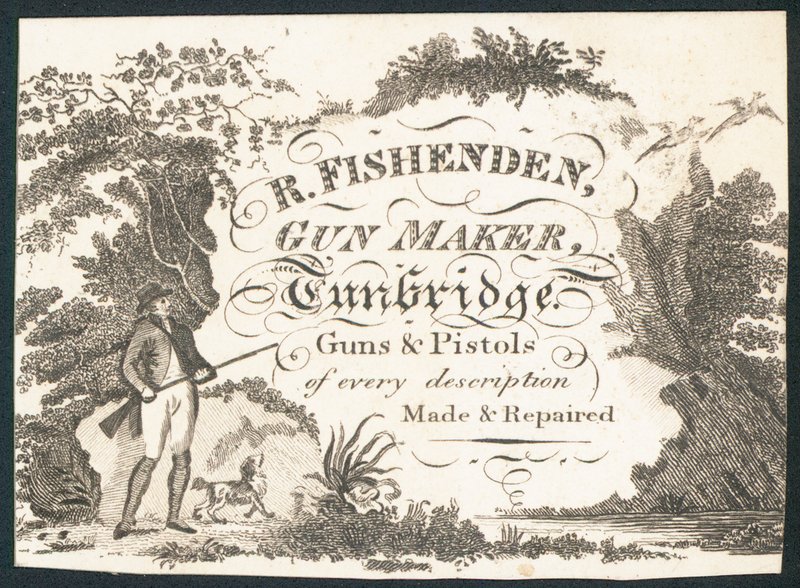 R Fishenden, fabricante de armas, tarjeta comercial de English School