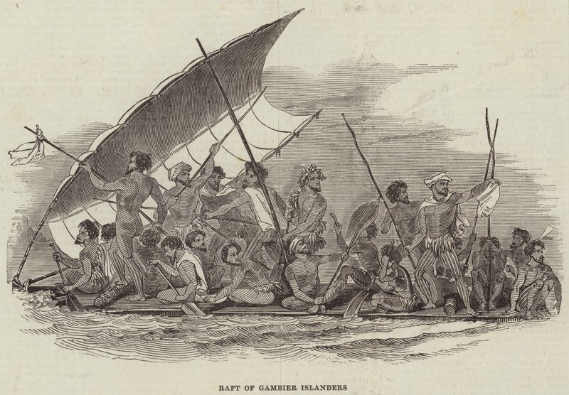 Balsa de los isleños de Gambier (grabado) de English School