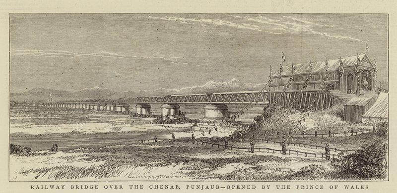 Puente ferroviario sobre el Chenab, Punjab, inaugurado por el Príncipe de Gales de English School