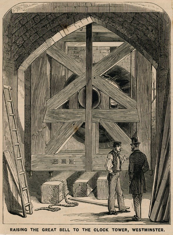 Levantando la gran campana (Big Ben) a la Torre del Reloj, Westminster de English School
