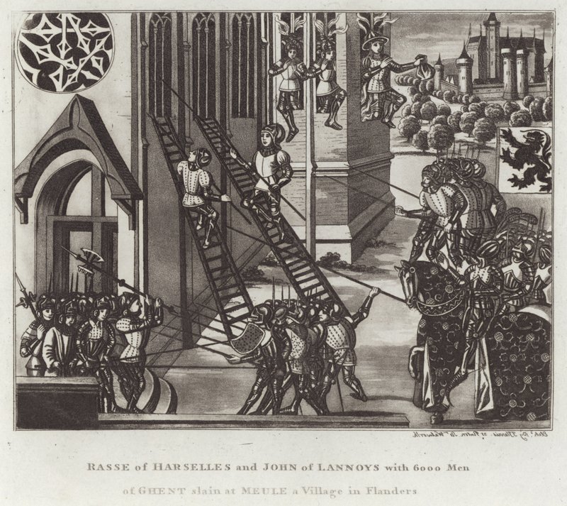 Rasse de Harselles y John de Lannoys con 6000 hombres de Gante muertos en Meule, un pueblo en Flandes de English School