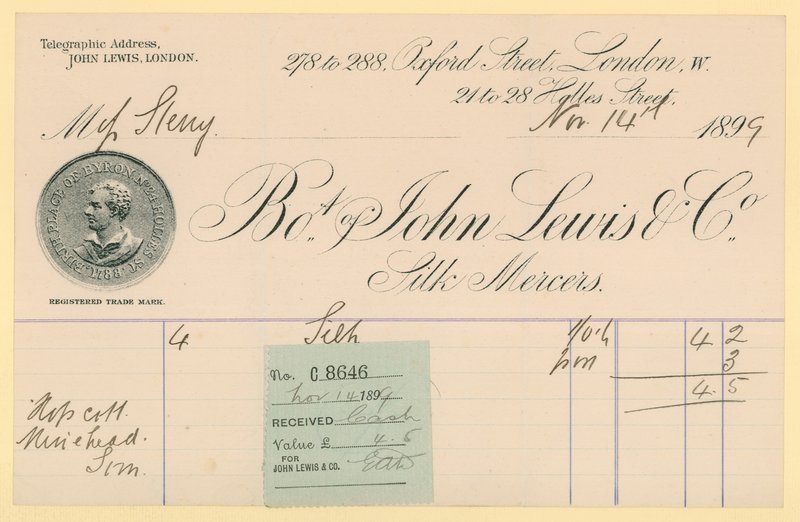 Recibo de John Lewis & Co., 14 de noviembre de 1896 de English School