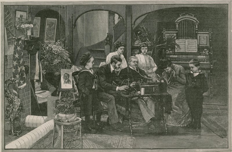 Recibiendo un mensaje de América por el fonógrafo de Edison de English School
