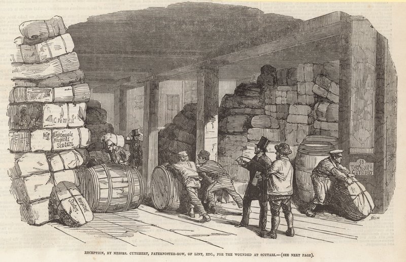 Recepción, por Messrs Cuthbert, Paternoster Row, de vendas, etc., para los heridos en Scutari de English School