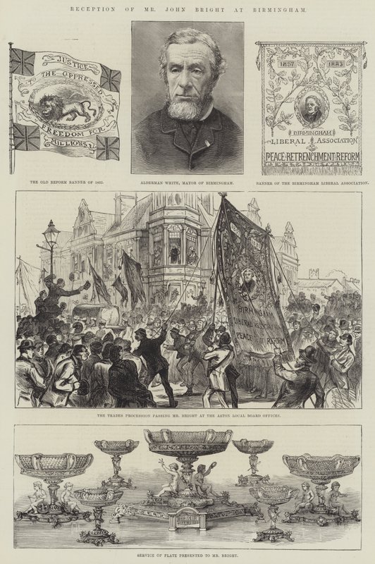 Recepción del Sr. John Bright en Birmingham (grabado) de English School