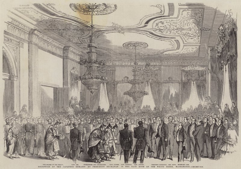 Recepción de la Embajada Japonesa por el Presidente Buchanan en la Sala Este de la Casa Blanca, Washington de English School
