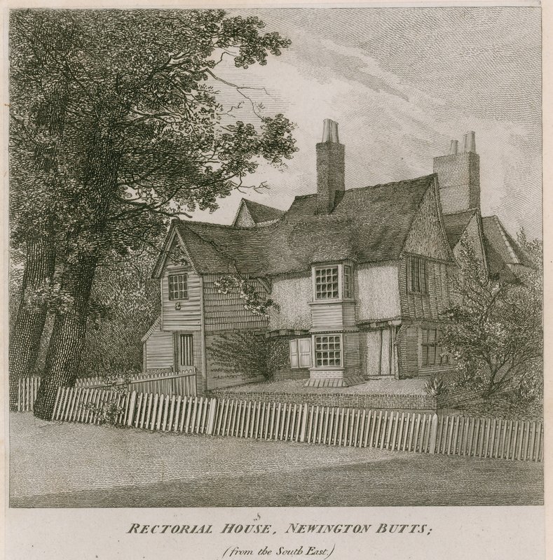 Casa Rectoral en Newington Butts, Southwark, Londres, desde el sureste de English School