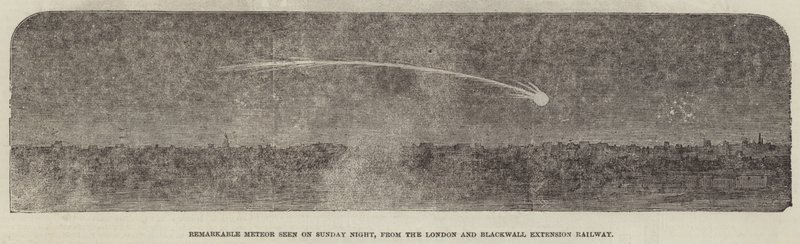 Meteorito notable visto el domingo por la noche, desde el Ferrocarril de Extensión de Londres y Blackwall (grabado) de English School
