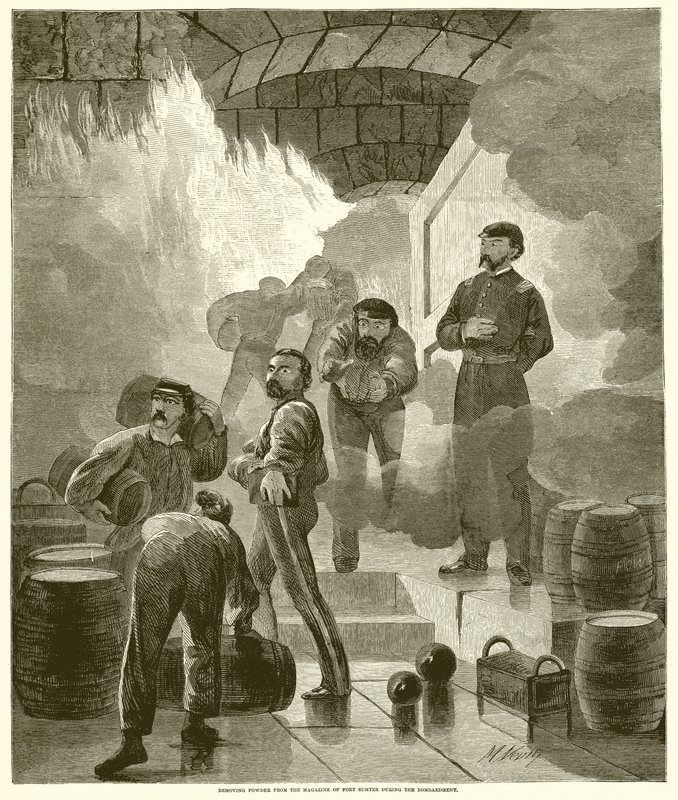Removiendo Pólvora del Almacén de Fort Sumter durante el Bombardeo de English School