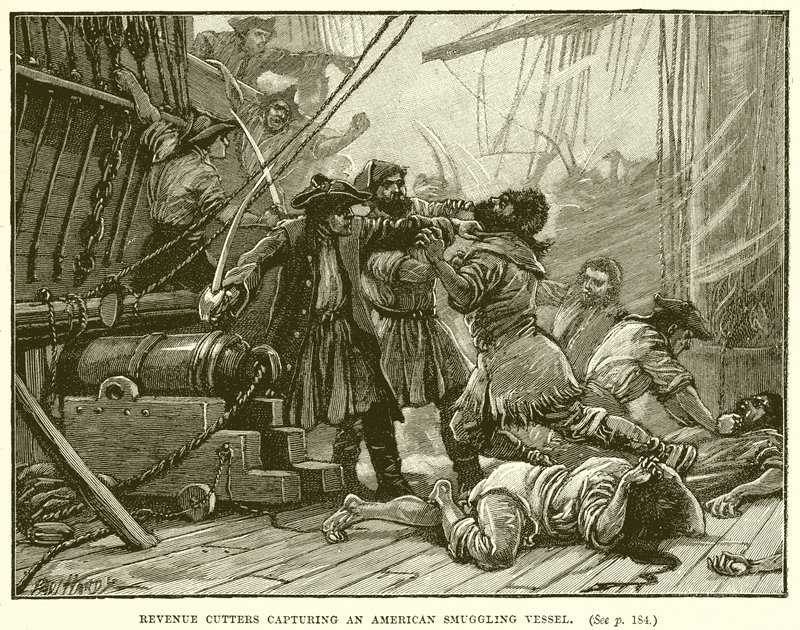 Cortadores de ingresos capturando un barco de contrabando americano de English School