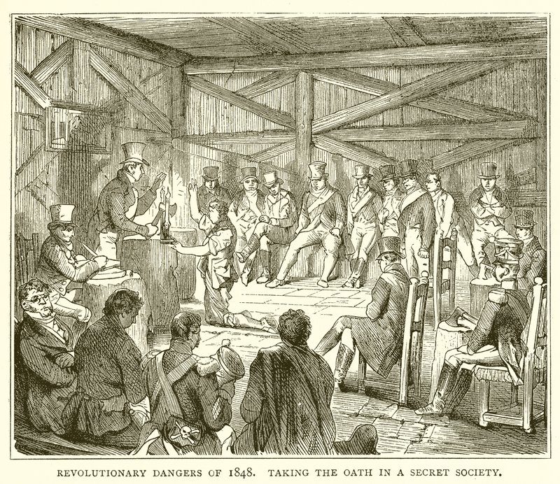 Peligros revolucionarios de 1848. Juramento en una sociedad secreta de English School
