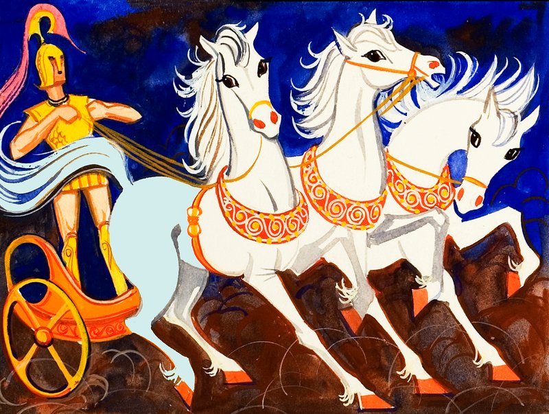 Rhesus, Rey de Tracia, y sus magníficos caballos blancos de English School