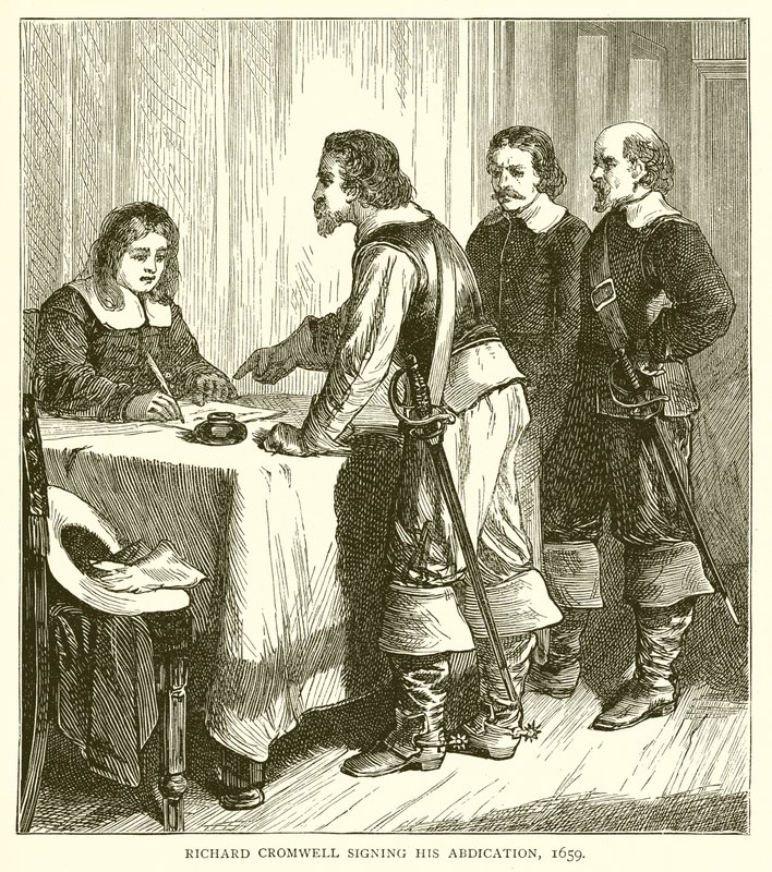 Richard Cromwell firmando su abdicación, 1659 de English School