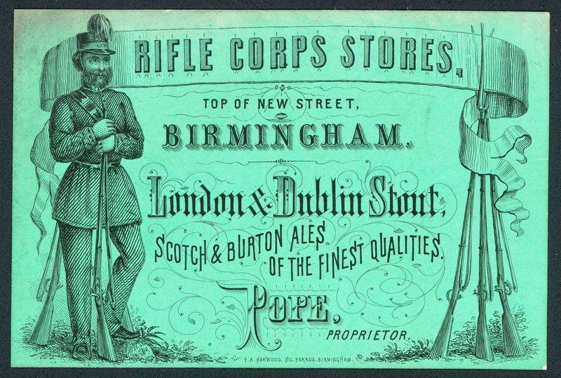 Rifle Corps Stores, tarjeta comercial del propietario, Pope de English School