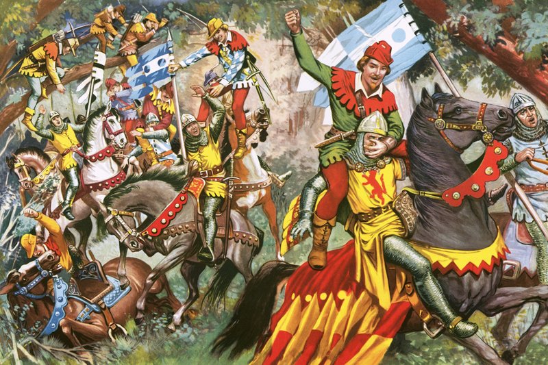 Robin Hood atacando a soldados normandos de English School