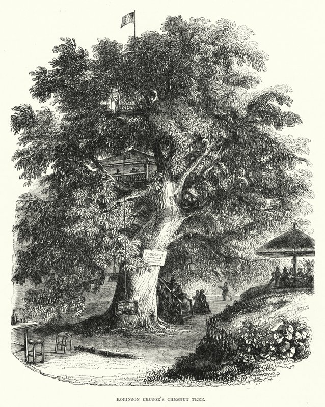 El castaño de Robinson Crusoe (grabado) de English School