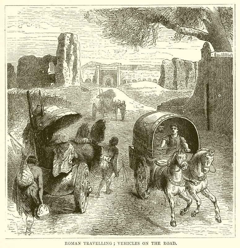 Viaje romano; vehículos en la carretera de English School