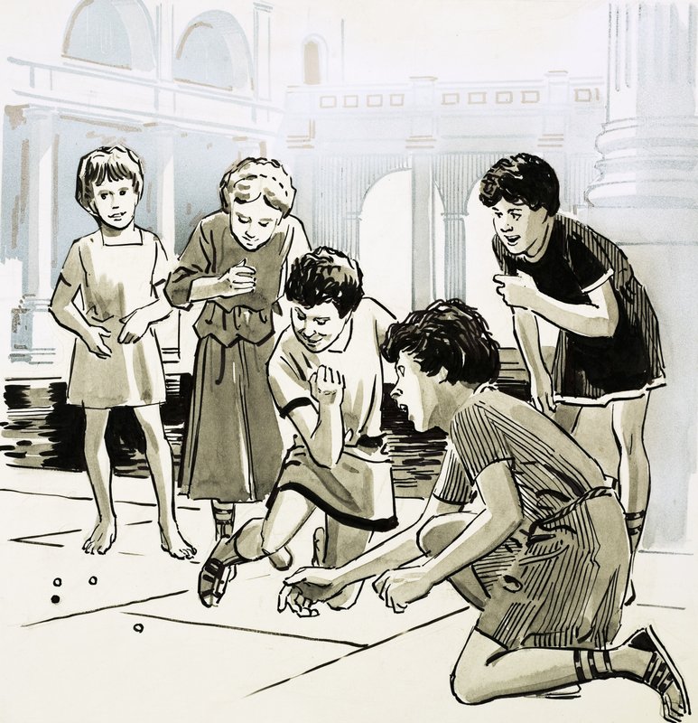 Niños romanos jugando a las canicas de English School
