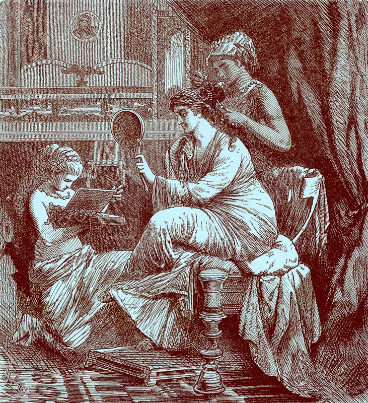 Dama romana en su tocador, ilustración de The Illustrated History of the World, publicado c.1880 de English School