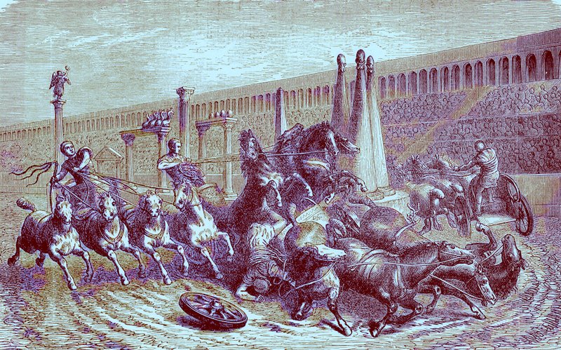 Juegos públicos romanos bajo el imperio - la carrera de carros en el circo, ilustración de The Illustrated History of the World, publicado c.1880 de English School